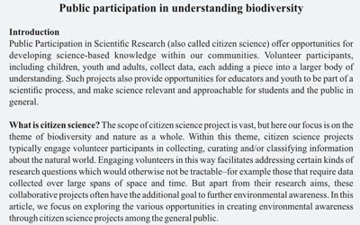 Public participation in understanding biodiversity 2018